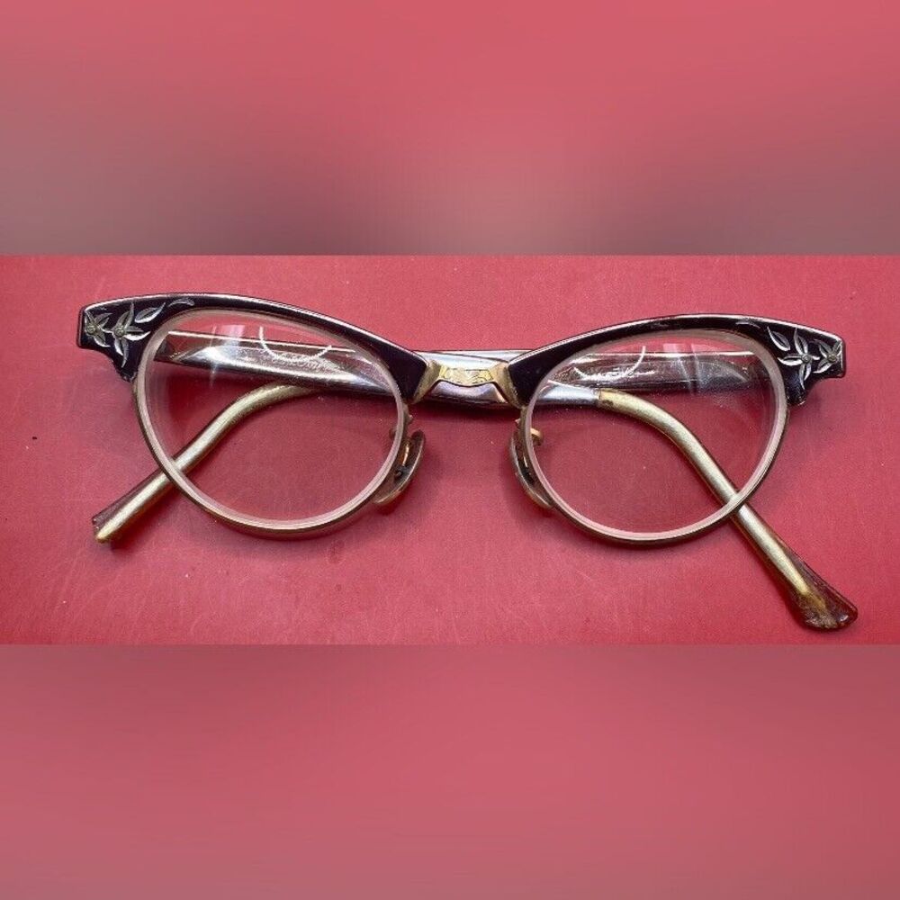 Vintage Art Craft Eyeglasses Cats Eyes Etched  12K GF 1950’s *Read*